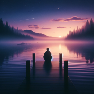 DALL·E 2023-12-04 12.39.42 - Create a tranquil digital artwork for a lofi music artist named 'LoFi Dream'. The artwork should feature a serene lakeside scene at dusk with soft mis